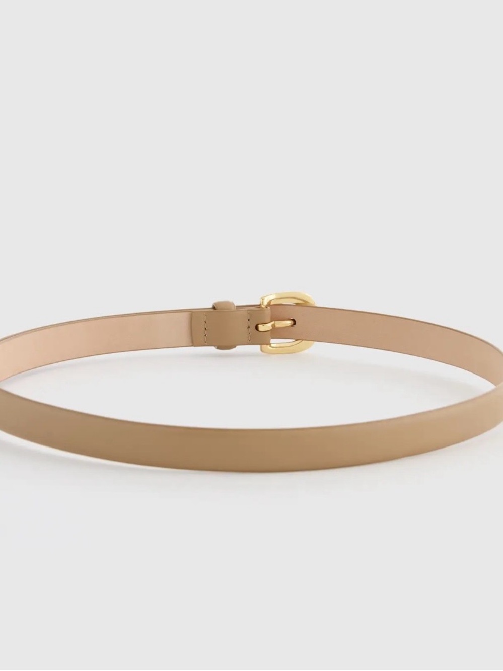 Quince Sofia European Leather Skinny Belt Medium Mushroom Gold Buckle - Picture 4 of 8
